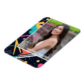 Farbenfrohe 80er Retro Bright Abschluss Ankündigun Magnet (Linke Seite)