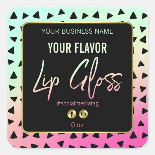 Farbenfrohe 80er Retro Lip Gloss Labels Quadratischer Aufkleber (Vorderseite)
