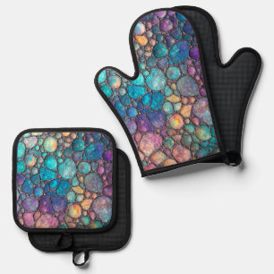 Farbenfrohe Abalone-Blasen Ofenhandschuh & Topflappen-Set