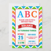 Farbenfrohe ABC Kids Alphabet Geburtstagsparty Einladung (Vorderseite)