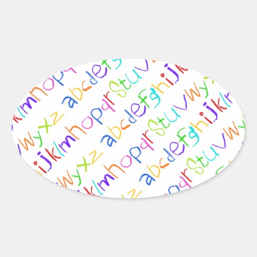 Farbenfrohe ABC Rainbow Crayons Kid's Handwriting Ovaler Aufkleber (Vorderseite)