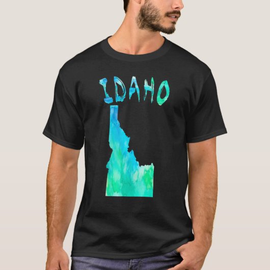 Farbenfrohe Abgeschiedene Idaho Staat Karte Wasser T-Shirt (Vorderseite)