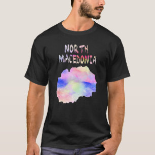 Farbenfrohe Abgeschiedene Karte Nordmakedonien in T-Shirt