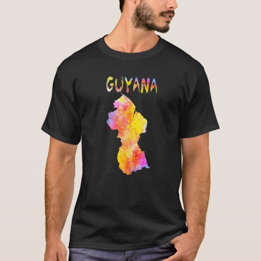 Farbenfrohe Abgeschiedene Karte von Guyana in Aqua T-Shirt (Vorderseite)