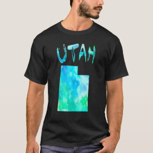 Farbenfrohe Abgeschiedene Utah-Staat-Karte in Aqua T-Shirt