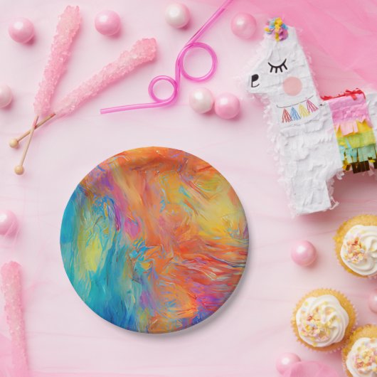 Farbenfrohe Abstrakt Art Malerei Mod Angesagt Spaß Pappteller (Party)