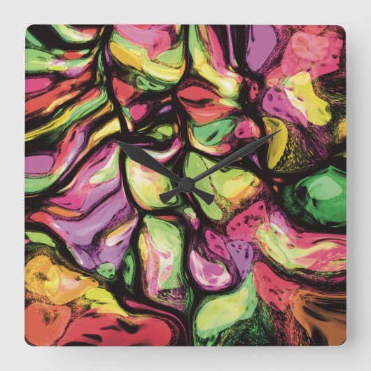 Farbenfrohe Abstrakt Fruchtsäften Muster Quadratische Wanduhr (Vorderseite)