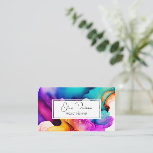 Farbenfrohe Abstrakte Alkoholtupfer flüssig Visitenkarte (Stehend Vorderseite)