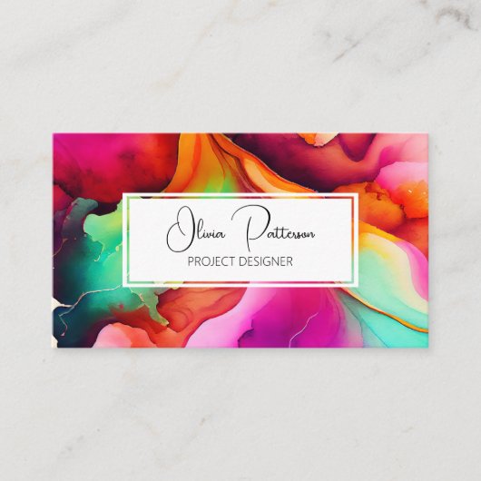 Farbenfrohe Abstrakte Alkoholtupfer flüssig Visitenkarte (Vorderseite)