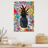 Farbenfrohe Abstrakte Ananas Fruchtposter Poster (Küche)