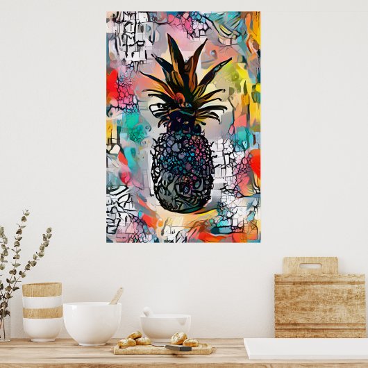 Farbenfrohe Abstrakte Ananas Fruchtposter Poster (Küche)