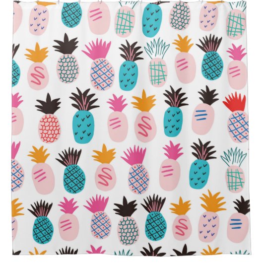 Farbenfrohe abstrakte Ananas und Leder Duschvorhang (Vorderseite)
