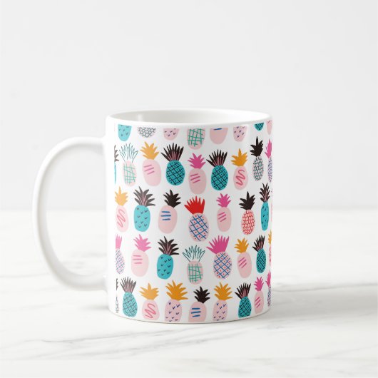 Farbenfrohe abstrakte Ananas und Leder Kaffeetasse (Links)