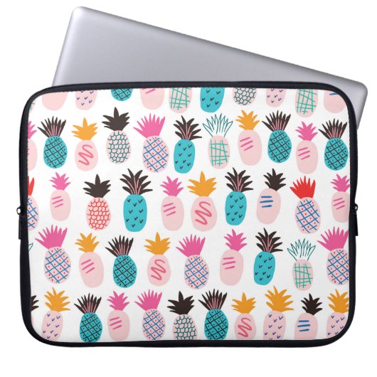 Farbenfrohe abstrakte Ananas und Leder Laptopschutzhülle (Vorderseite)