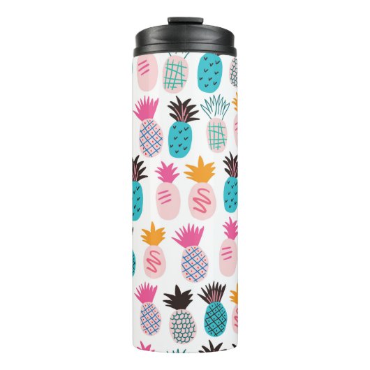 Farbenfrohe abstrakte Ananas und Leder Thermosbecher (Vorderseite)