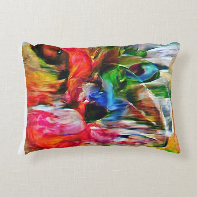 Farbenfrohe Abstrakte Ausdrucksform Cat Art Print Dekokissen (Vorderseite)