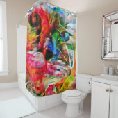 Farbenfrohe Abstrakte Ausdrucksform Cat Art Print Duschvorhang (Beispiel)