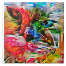Farbenfrohe Abstrakte Ausdrucksform Cat Art Print Fliese