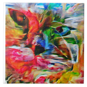 Farbenfrohe Abstrakte Ausdrucksform Cat Art Print Fliese