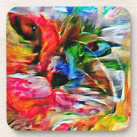 Farbenfrohe Abstrakte Ausdrucksform Cat Art Print Getränkeuntersetzer (Vorderseite)