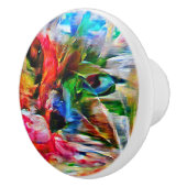 Farbenfrohe Abstrakte Ausdrucksform Cat Art Print Keramikknauf (Rechts)