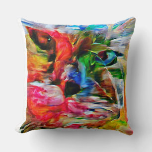 Farbenfrohe Abstrakte Ausdrucksform Cat Art Print Kissen