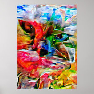 Farbenfrohe Abstrakte Ausdrucksform Cat Art Print Poster