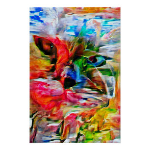 Farbenfrohe Abstrakte Ausdrucksform Cat Art Print Poster