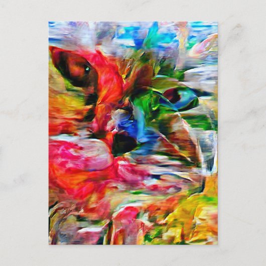 Farbenfrohe Abstrakte Ausdrucksform Cat Art Print Postkarte (Vorderseite)