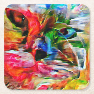 Farbenfrohe Abstrakte Ausdrucksform Cat Art Print Rechteckiger Pappuntersetzer