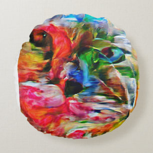 Farbenfrohe Abstrakte Ausdrucksform Cat Art Print Rundes Kissen