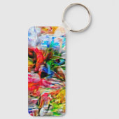 Farbenfrohe Abstrakte Ausdrucksform Cat Art Print Schlüsselanhänger (Rückseite)