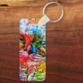 Farbenfrohe Abstrakte Ausdrucksform Cat Art Print Schlüsselanhänger (Rückseite)