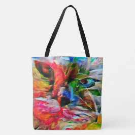 Farbenfrohe Abstrakte Ausdrucksform Cat Art Print Tasche