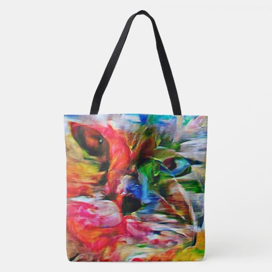 Farbenfrohe Abstrakte Ausdrucksform Cat Art Print Tasche (Vorderseite)