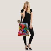 Farbenfrohe Abstrakte Ausdrucksform Cat Art Print Tasche (Am Model)