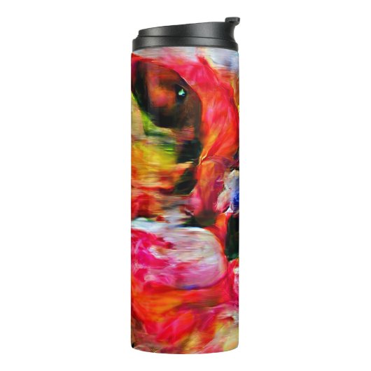 Farbenfrohe Abstrakte Ausdrucksform Cat Art Print Thermosbecher (Nach links gedreht)