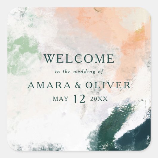 Farbenfrohe Abstrakte Begrüßungstafel Quadratischer Aufkleber (Vorderseite)