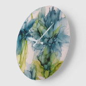 Farbenfrohe Abstrakte Blau- und Grüne Blumenkunst Große Wanduhr (Winkel)