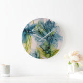 Farbenfrohe Abstrakte Blau- und Grüne Blumenkunst Große Wanduhr (Zuhause)