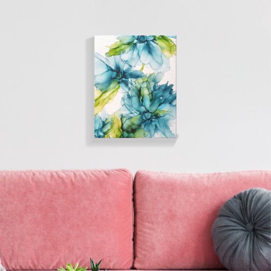 Farbenfrohe Abstrakte Blau- und Grüne Blumenkunst Leinwanddruck (Insitu (Wohnzimmer))