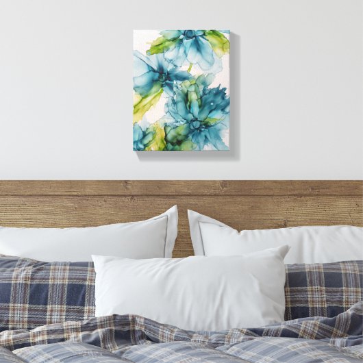Farbenfrohe Abstrakte Blau- und Grüne Blumenkunst Leinwanddruck (Insitu (Schlafzimmer))