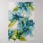 Farbenfrohe Abstrakte Blau- und Grüne Blumenkunst Poster (Vorne)