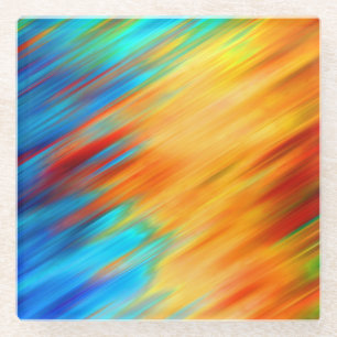 Farbenfrohe abstrakte blaue orange Flammen Glasuntersetzer