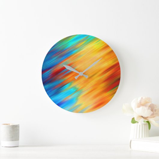 Farbenfrohe abstrakte blaue orange Flammen Große Wanduhr (Zuhause)