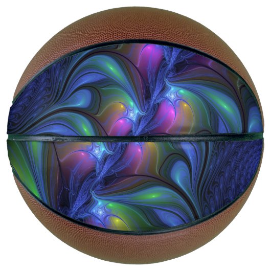 Farbenfrohe Abstrakte blaurosa grünes Fraktal Basketball (Vorderseite)