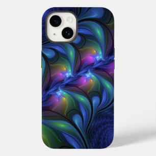 Farbenfrohe Abstrakte blaurosa grünes Fraktal Case-Mate iPhone 14 Hülle
