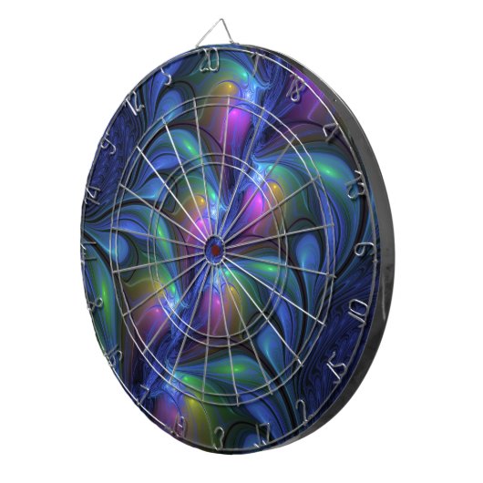 Farbenfrohe Abstrakte blaurosa grünes Fraktal Dartscheibe (Vorderseite rechts)