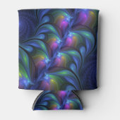 Farbenfrohe Abstrakte blaurosa grünes Fraktal Dosenkühler (Vorderseite)