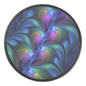 Farbenfrohe Abstrakte blaurosa grünes Fraktal Eishockey Puck (Vorderseite)